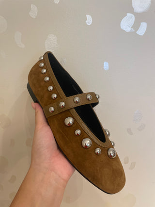 BiBi Lou | Studded Ballerina | Kid Suede Tan