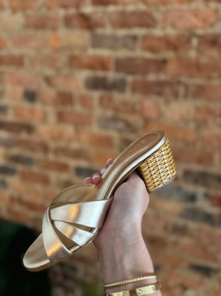 Schutz | Keefa Block Mule | Metallic Platina