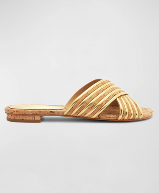 Schutz| Latifah Metallic Cork Crisscross Sandals