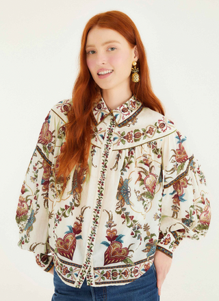 Farm Rio | Majestic Hearts Cream Blouse