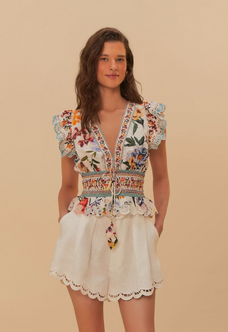 Farm Rio | Greek Garden Off-White Blouse