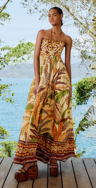 Farm Rio | Foliage Sketch Sand Maxi Dress
