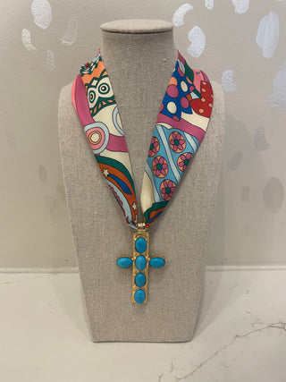 Knotty Bling | Multi Twilly | Large Turquoise Cross