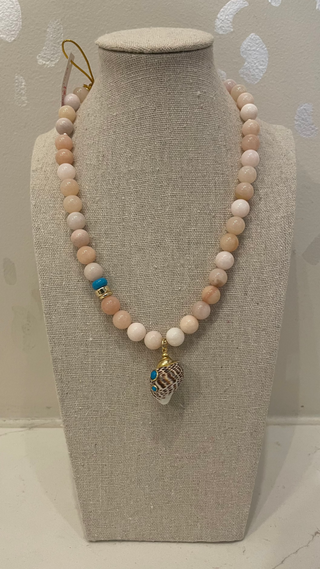 Knotty Bling | Harbour Necklace | Pink Opal with Shell