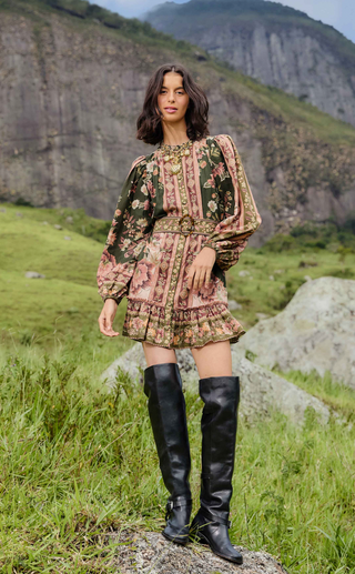 Farm Rio | Flowering Garden Tree Green Mini Dress