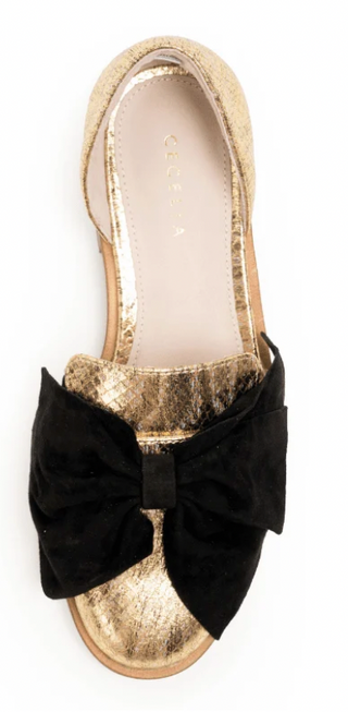 Lunar | Gold Snake Black Bow Flat
