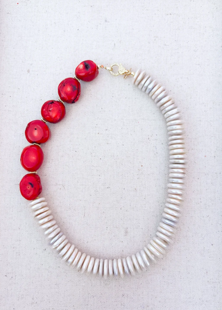 Taylor Reese | Red Coral + Coin Pearl Necklace