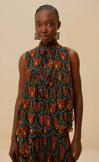 Farm Rio | Boho Panther Black Sleeveless Blouse