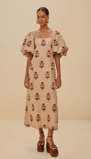 Farm Rio | Rose Embroidered Macaw Maxi Dress
