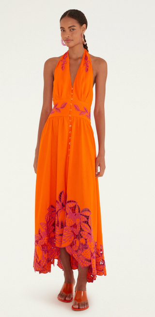 Farm Rio | Fruit Richelieu Orange Buttoned Maxi