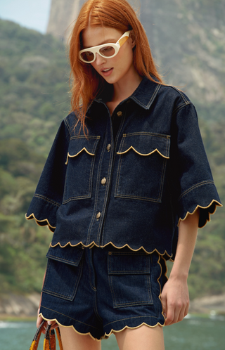 Farm Rio | Short Scallops Sleeve Jacket | Denim