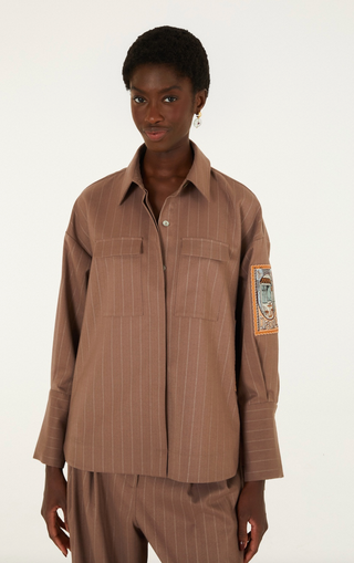 Farm Rio | Yarn Dyed Caramel Long Sleeve Shirt