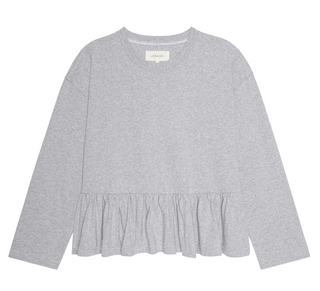 The Great | The Long Sleeve Ruffle Tee | Grey