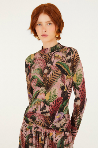 Farm Rio | Artisanal Birds Blush Pink Jersey Blouse