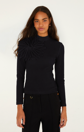Farm Rio | Black Long Sleeve Flower Top